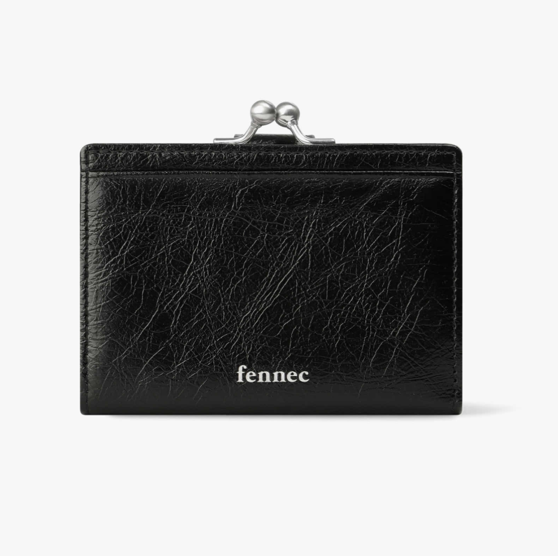 fennec CRINKLE HEARTY FRAME BRIDGE WALLET 愛心扣短夾 #黑色