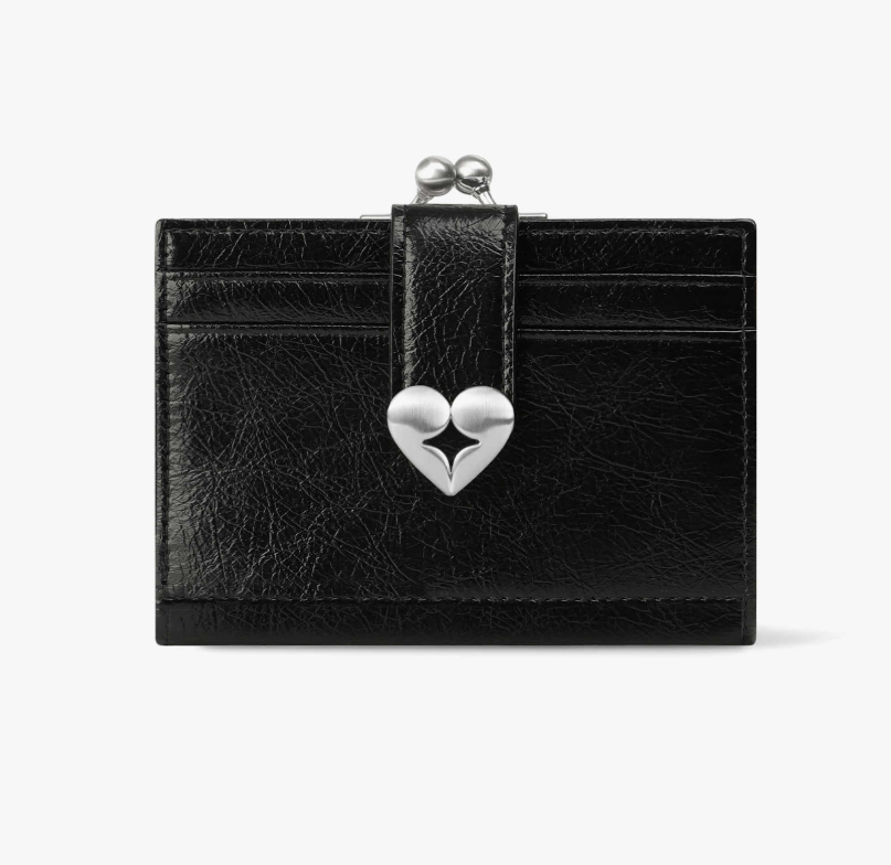 fennec CRINKLE HEARTY FRAME BRIDGE WALLET 愛心扣短夾 #黑色